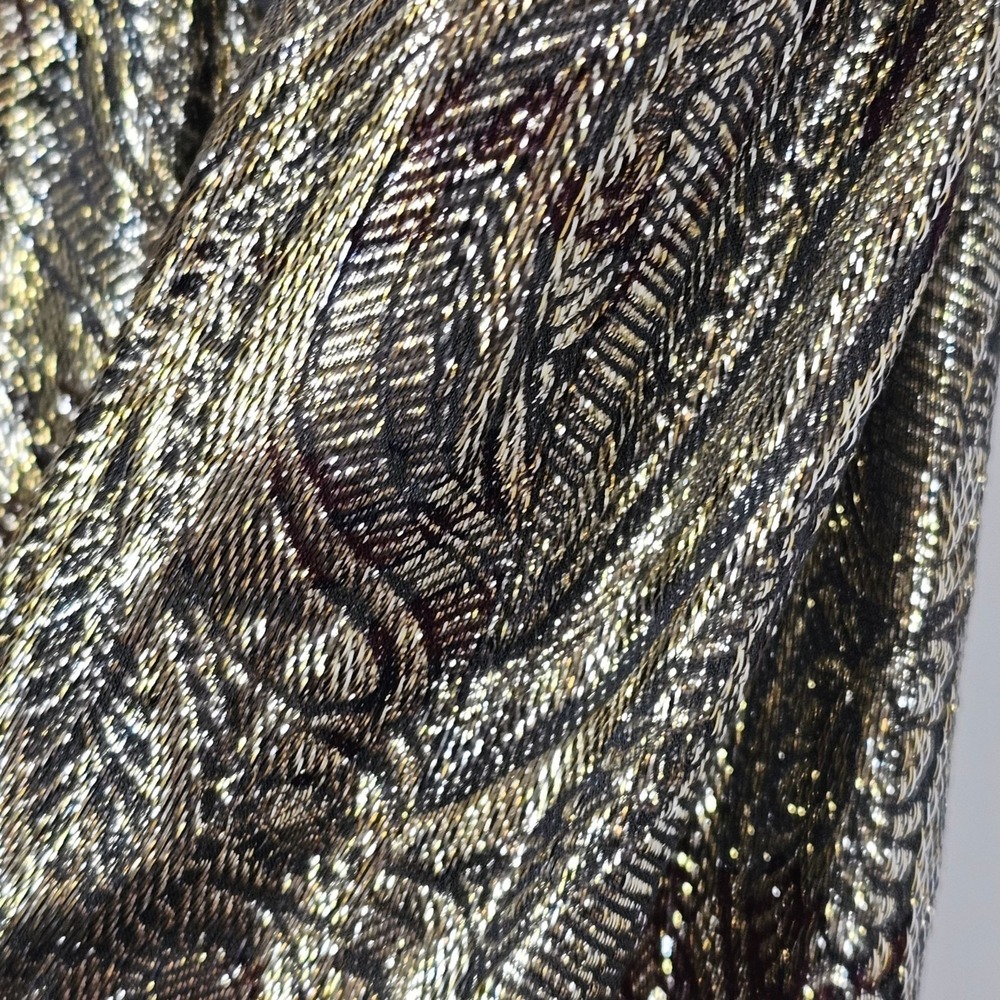J.Crew Collection Gold Metallic Silk Paisley Skirt 8 Shimmer Cocktail Elegant - Picture 12 of 13